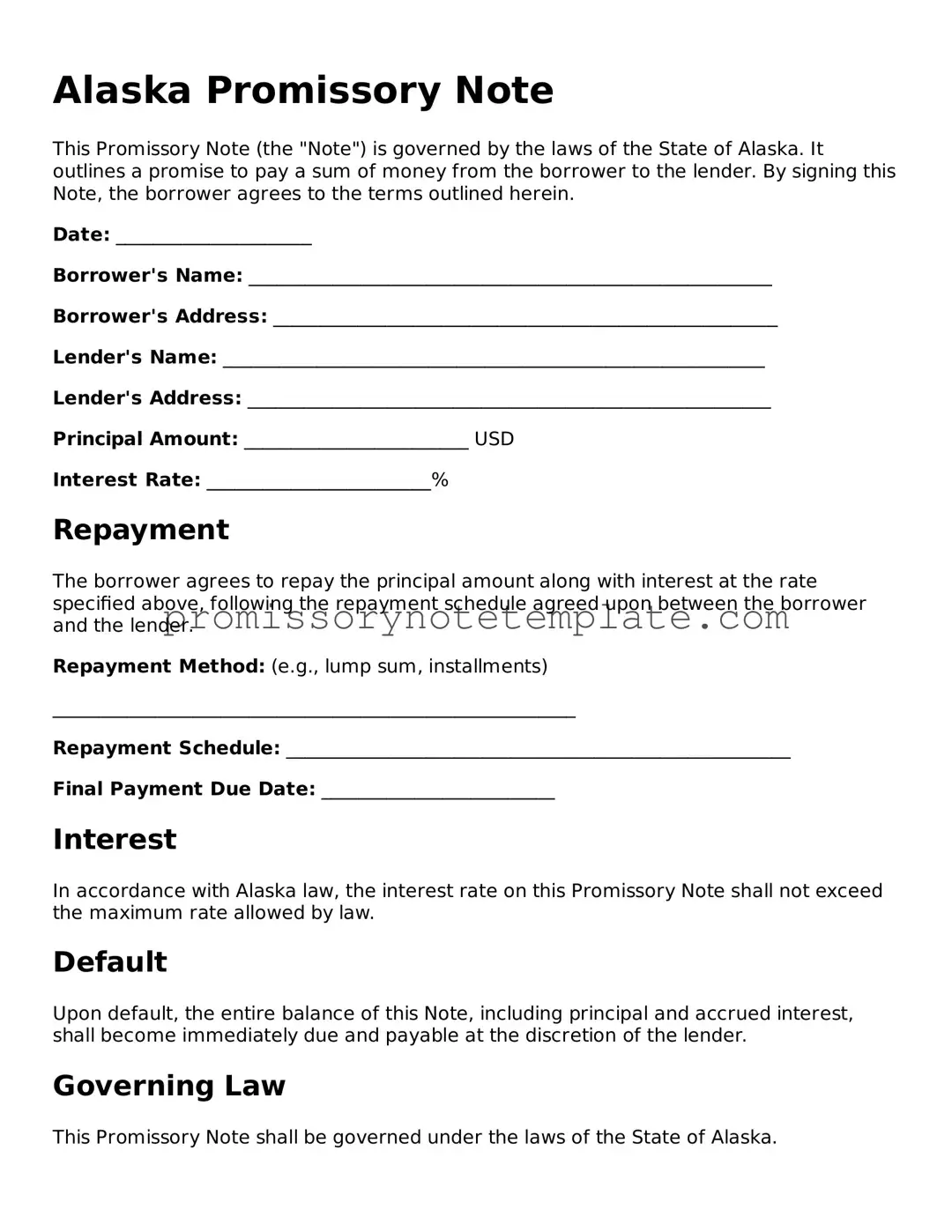 Free  Promissory Note Document for Alaska