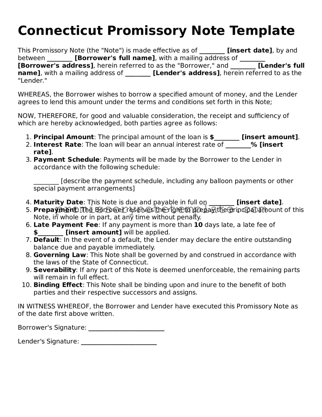 Free  Promissory Note Document for Connecticut
