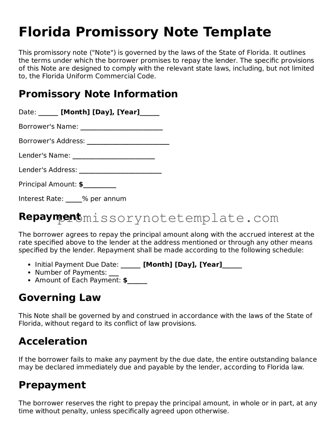 Free  Promissory Note Document for Florida