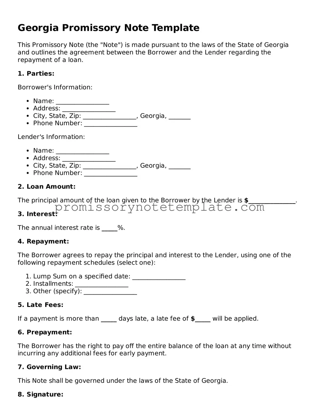 Free  Promissory Note Document for Georgia