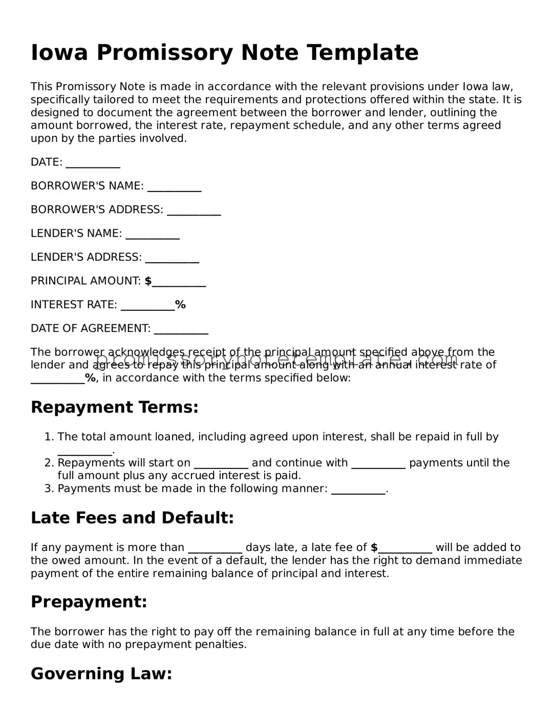 Free  Promissory Note Document for Iowa