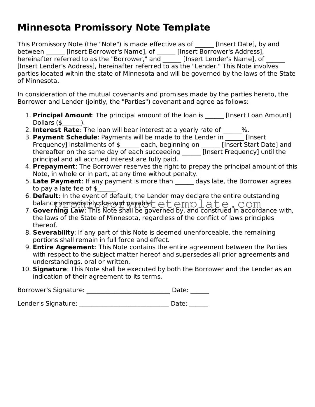 Free  Promissory Note Document for Minnesota
