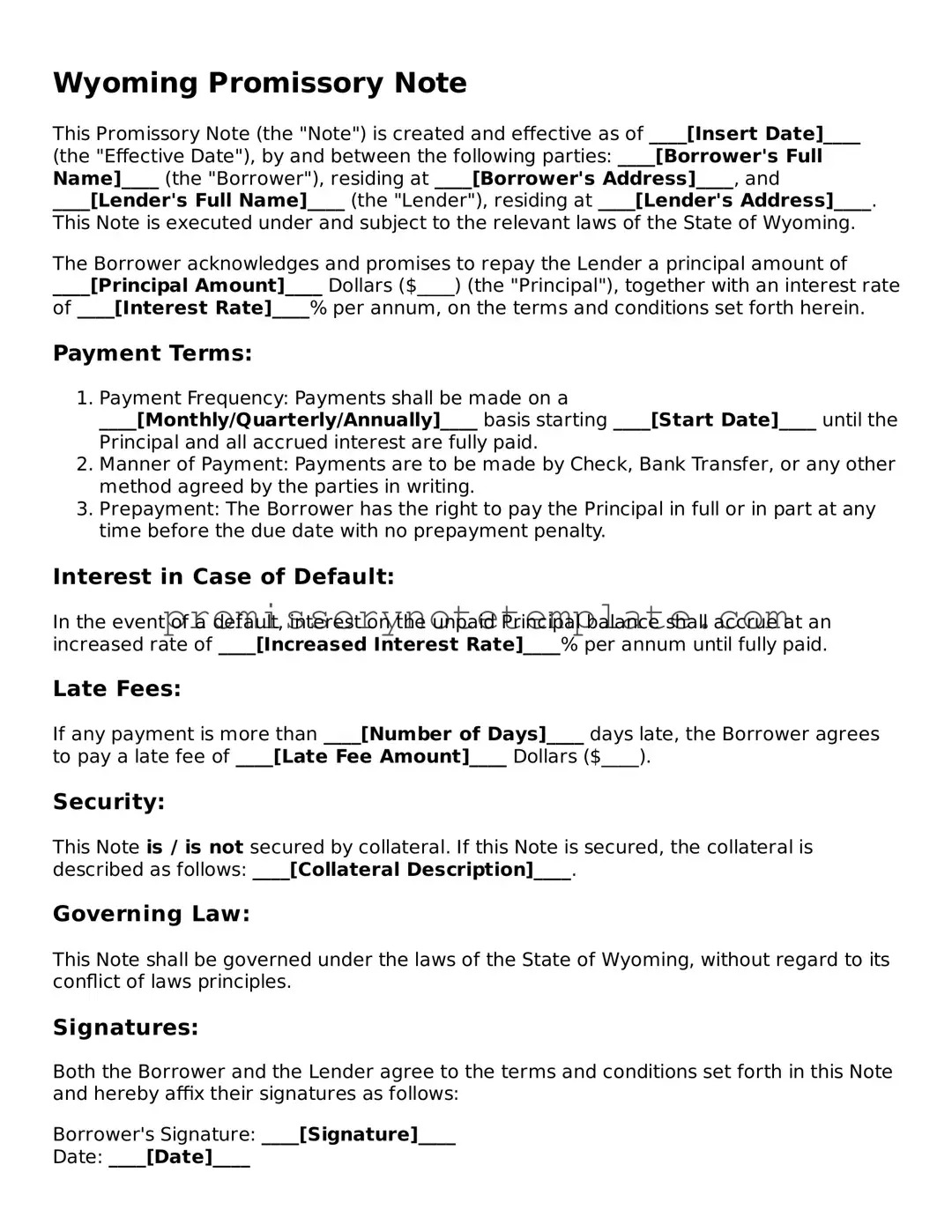 Free  Promissory Note Document for Wyoming